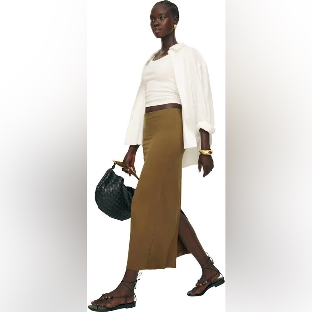 NWT Reformation Maria Knit Midi Skirt in Bronze Size Small